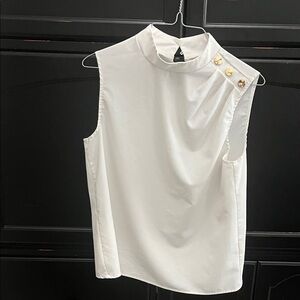 SHEIN White Sleeveless Mock Neck Top with Gold Buttons